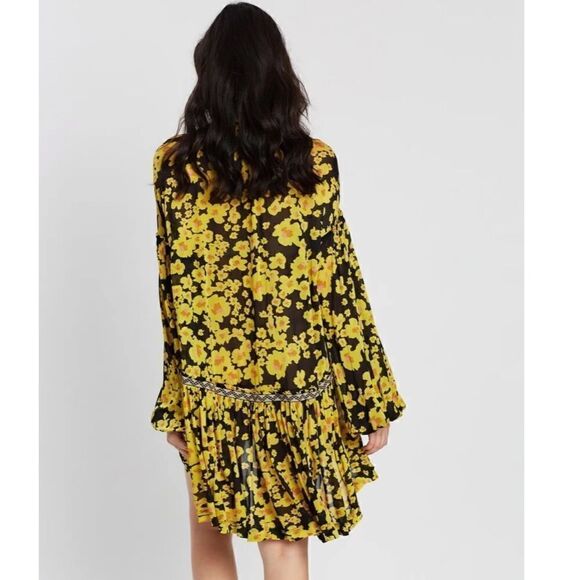 Free People Love Letter Tunic Floral Yellow Black M - Picture 3 of 11